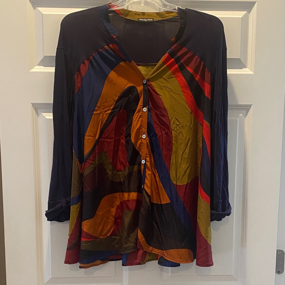 Cha Cha Vente Colorful Abstract Blouse